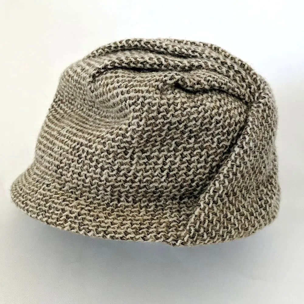 Vintage CHANEL‎ Tweed City Hat Wool Tan Cloche 57 Luxury Old Money